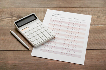 Obraz premium Answer exam sheet form on a table, top view. Education background