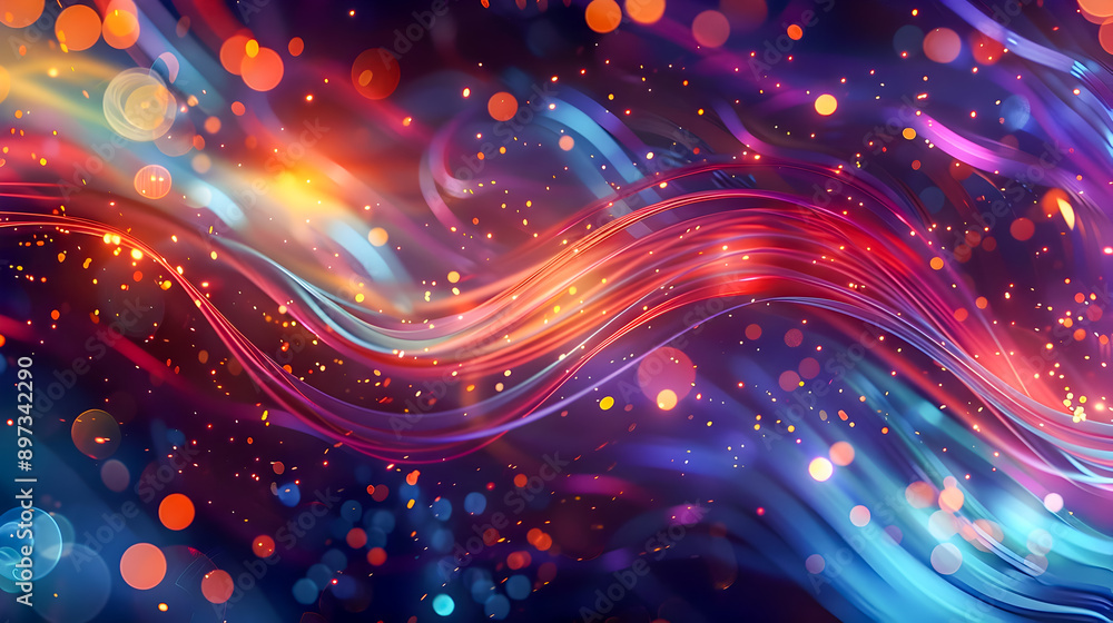 Poster vibrant fiber optic cosmic swirls in futuristic digital painting glowing luminescent abstract backgr