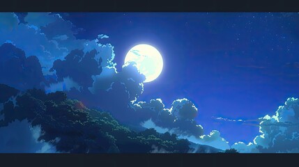 Full Moon Illuminating a Clear Starry Night Sky Landscape