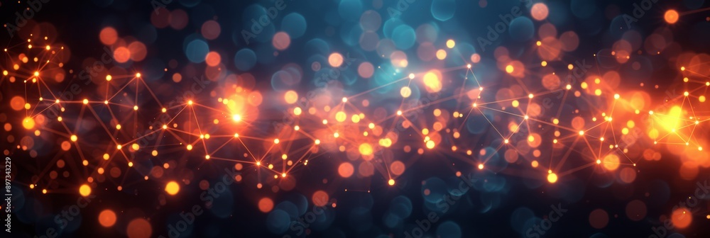 Poster a stunning abstract image featuring a glowing network with an elegant bokeh effect on a dark backdro
