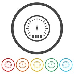 Speedometer icon. Set icons in color circle buttons