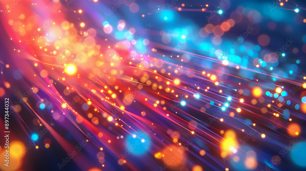Poster stylized 3d of fiber optic cables with glowing lights showcasing a dynamic macro angle of a bright h