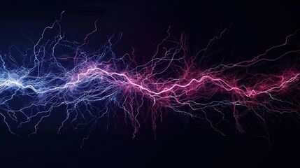 An electromagnetism explosion showcasing electric and magnetic field lines and sparks, banner, with copy space