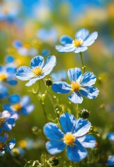 delicate petals dancing gentle breeze under clear sky surrounded lush greenery vibrant flowers, bloom, garden, nature, leaf, sunlight, color, spring, outdoor
