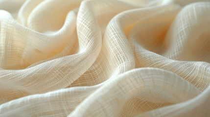 Soft beige fabric in close-up with delicate folds and texture, textile background concept