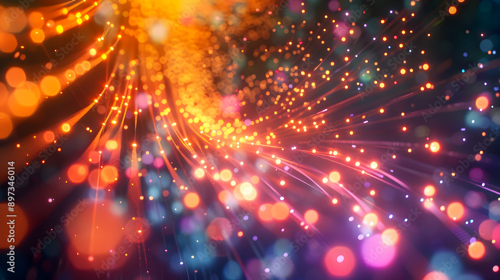 Aufkleber vibrant 3d showcasing a macro view of fiber optic cables with glowing lights against a dynamic high 