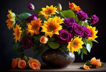 Obraz premium stunning floral arrangements showcasing beauty vibrant colors diverse textures artful compositions, nature, design, flower, petal, bloom, botanical, garden