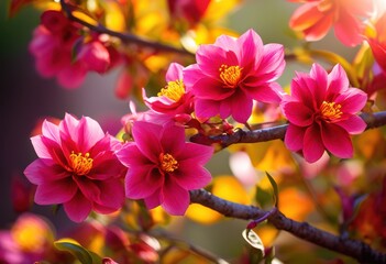 Obraz premium beautiful display flowers various stages bloom branch showcasing vibrant colors intricate petal structures, blossom, flora, garden, plant, nature, outdoor