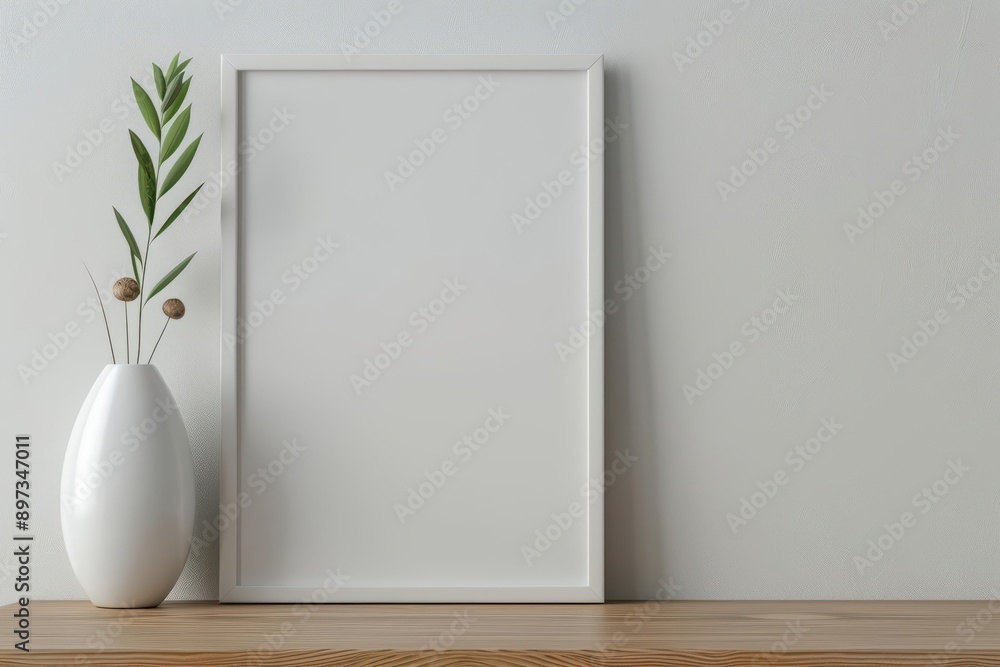Poster empty advertise blank advertise frame is positioned against a scandinavian style background