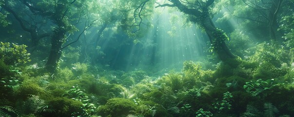 Obraz premium Emerald Enchantment of Lush Forest, 4K hyperrealistic photo