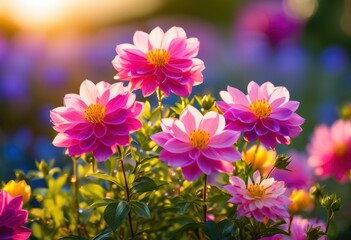 Fototapeta premium vibrant sunlit blooms flourishing clear blue sky highlighting beauty colorful petals, flowers, nature, garden, colors, flora, growth, season, bright, landscape