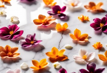 Obraz premium delicate flower petals resting elegantly smooth marble showcasing beautiful contrast colors textures, surface, beauty, elegance, nature, design, decor