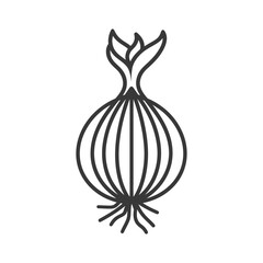 A Simple Line Drawing of a Whole Onion with Roots