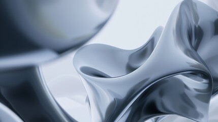 Organic design with smooth, shiny silver shapes in abstract background