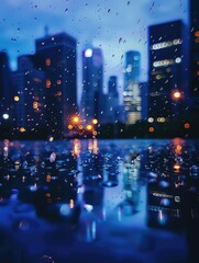 City at Night through Rainy Window
