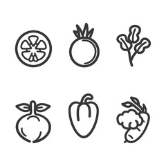 Line Art Illustration of Six Different Vegetables