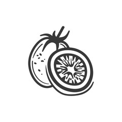 Hand drawn sketch of a whole kiwi and a kiwi slice