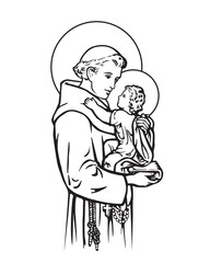 Saint Anthony with Child Jesus Vector Catholic religious Illustration 