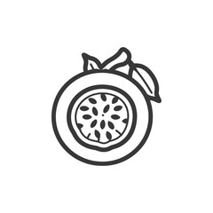 Line Drawing of a Passion Fruit with a Leaf