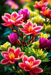 Obraz premium elegant arrangement exotic blossoms showcasing vibrant colors unique shapes visually striking display, flowers, beauty, petals, floral, design, aesthetics