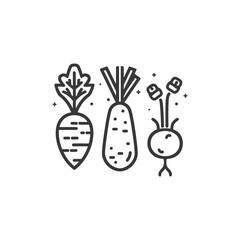 Line Art Illustration of Three Root Vegetables