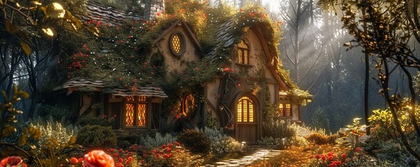 Obraz premium Fairytale Dreams: Whimsical Cottage, 4K hyperrealistic photo