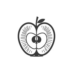 Stylized Black and White Illustration of a Sliced Apple