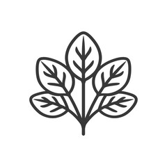 Black and white line drawing of four leaves on a stem