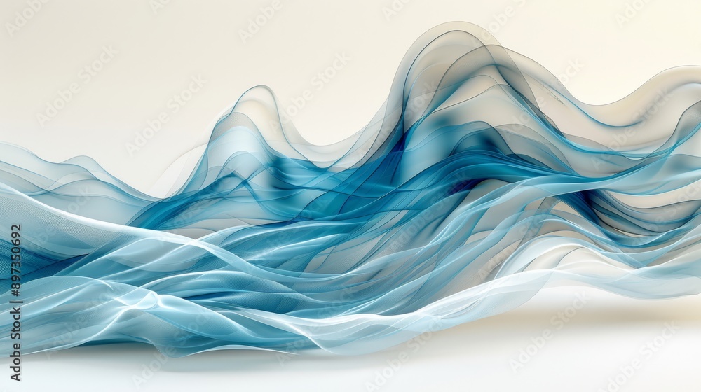 Poster abstract fluid blue and white wave lines creating a dynamic, modern art impression with fluid motion