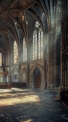 Obraz premium Gothic Cathedral Interior, 4K hyperrealistic photo