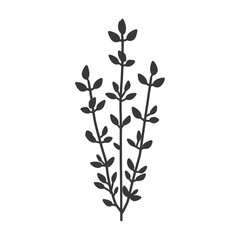 Silhouette of Three Branching Plants with Leaves