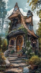 Fototapeta premium Fairytale Dreams: Whimsical Cottage, 4K hyperrealistic photo