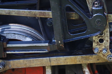 machinery driving the wheels of the steam locomotive of the Bieszczady Forest Railway