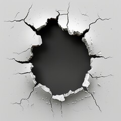  breaks through a white wall with a hole in the middle, inside hole is black