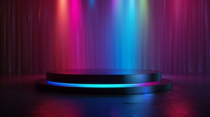 uturistic RGB dark podium with light and reflection background