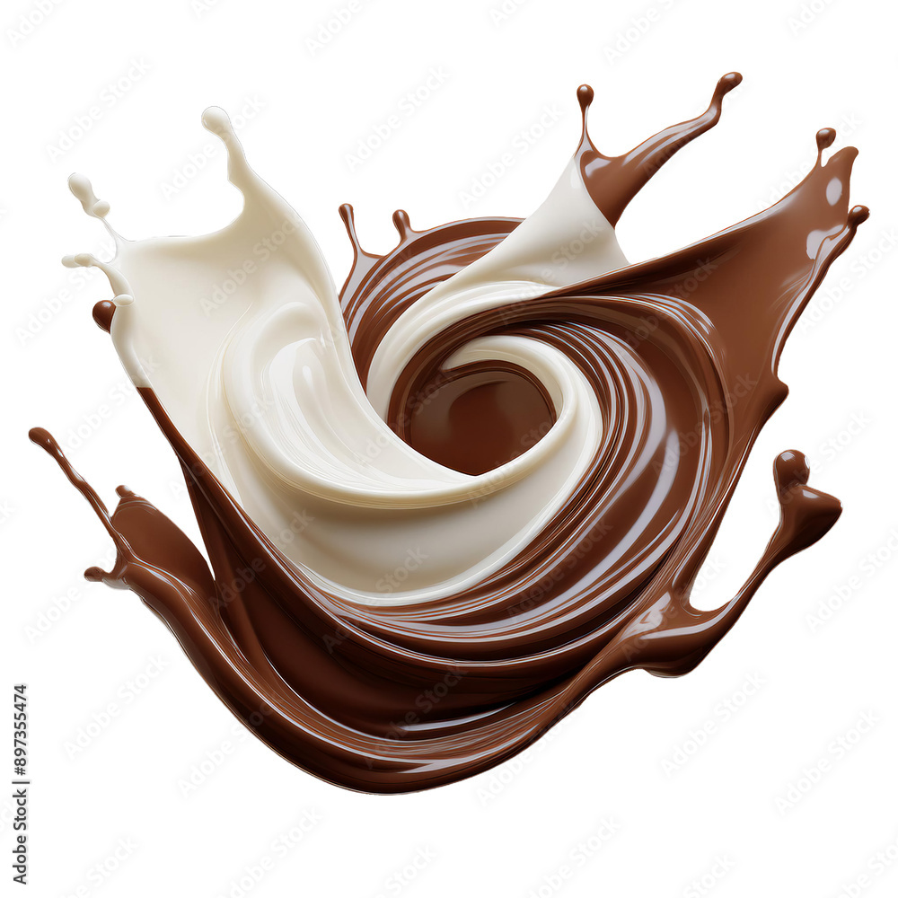 Aufkleber chocolate and milk are combining in this 3d image on a transparent background