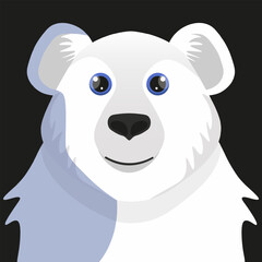 Flat style polar bear isolated black background. Cute minimalism white bear. Vector illustration can used template t-shirt p-rint, notebook cover design. EPS 10