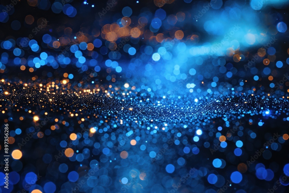 Poster vibrant abstract background featuring beautiful blue and gold bokeh lights, creating a dreamy and fe