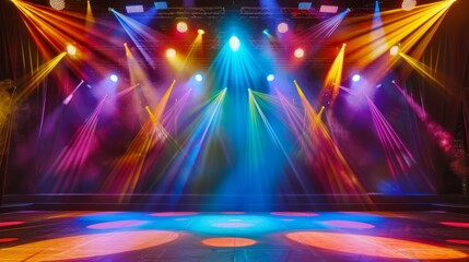Obraz premium a glamorous movie award show stage with colorful spotlights 