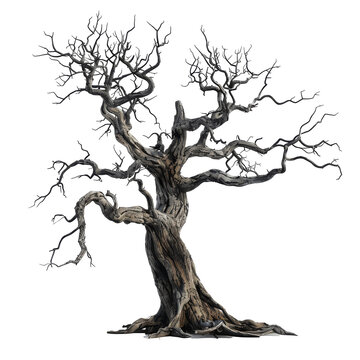 creepy gnarled trees isolated.