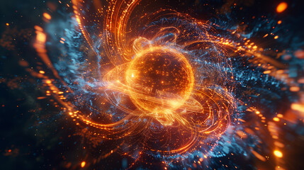 Futuristic Energy Sphere with Swirling Particles and Lights