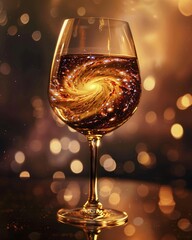 Glass of wine with swirling galaxy