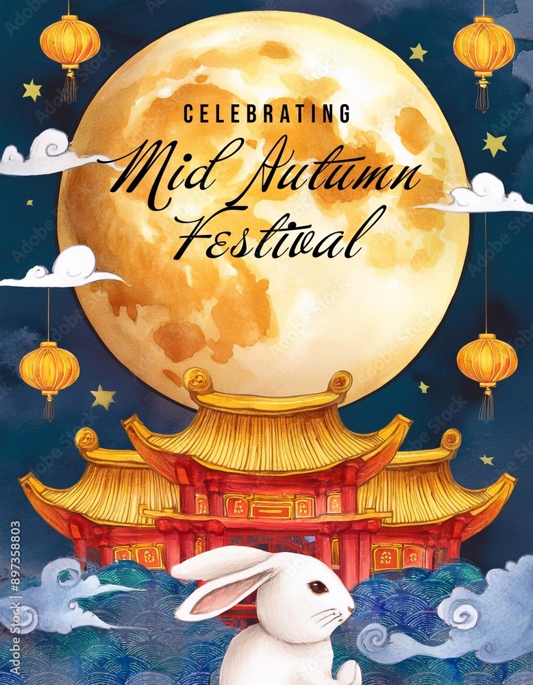 Poster happy mid autumn festival poster design. chinese holiday