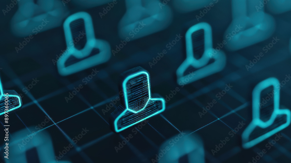 Poster abstract digital representation of human icons on a virtual grid. highlighting technology, networkin