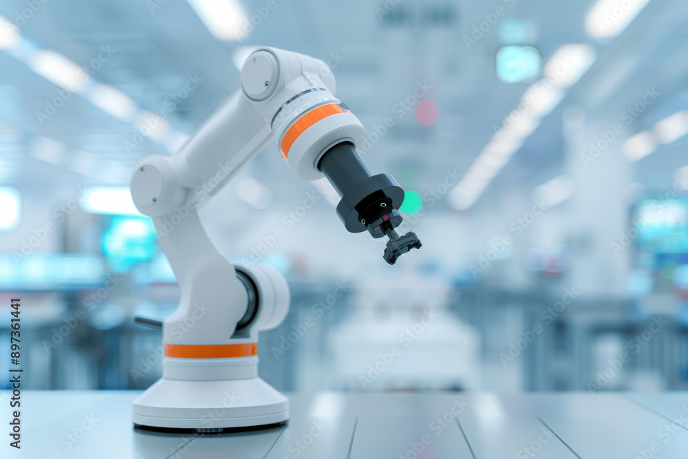 Aufkleber close-up of a robotic arm in a modern laboratory setting, highlighting advanced industrial automatio