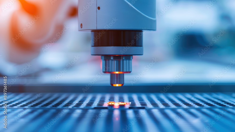 Poster close-up view of a high-precision laser engraving machine in action, showcasing advanced technology 