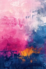 Naklejka premium Abstract painting with vibrant pink, blue, and orange hues blending together, showcasing artistic brushstrokes and dynamic color transitions.