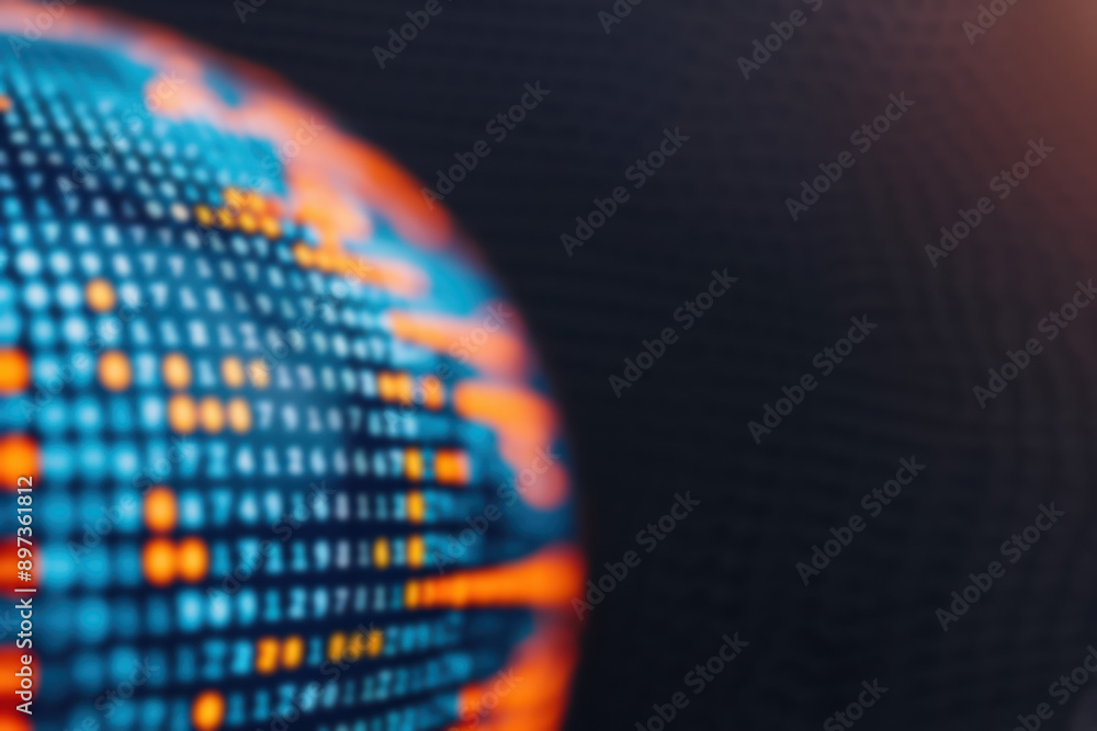 Poster abstract digital globe with data patterns and bright colors representing technology, connectivity, a