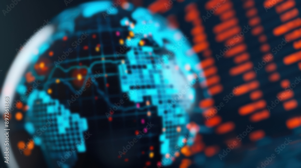 Poster futuristic digital globe with data points, representing global technology, analytics, and data visua