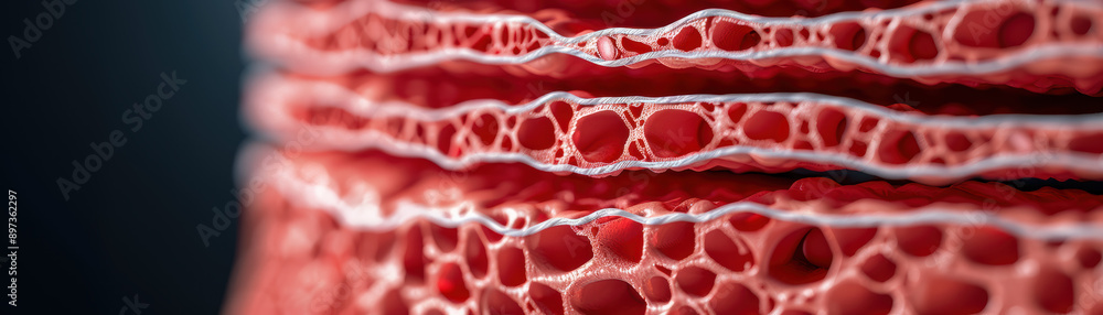 Poster close-up of a detailed red sponge surface, showcasing its porous texture and intricate patterns, hig